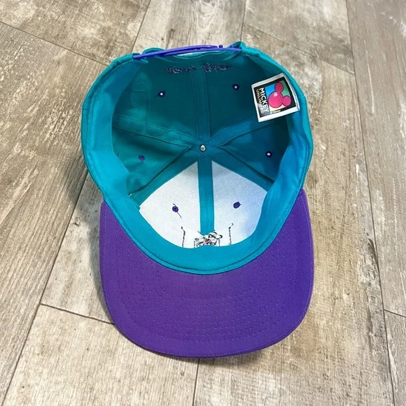 DISNEY Mickey Mouse Cartoon Retro Vintage 90s SnapBack Hat Teal Blue Purple Mens - Picture 5 of 6